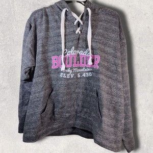 LoneRock Women's XL Gray Fleece Boulder Colorado Tie-Neck Hooded Sweater